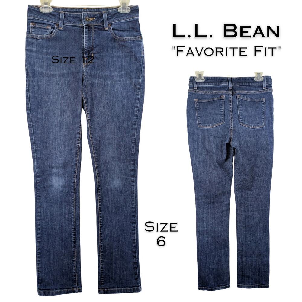 LL.Bean Favorite Fit Jeans Womens 6 Reg Dark Indigo Blue Straight Leg Mid Rise